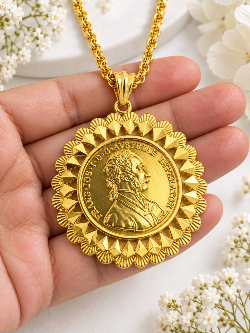 Gold Coin Pendant Necklace - Elegant Women's Jewelry